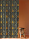 A single panel of a heavyweight blackout curtain with a rich, satiny texture. The design features a repeating pattern of ornate, golden scarab beetles, each framed within a Victorian-style botanical circle on a dark charcoal background. This moody entomology art is ideal for Dark Academia, Gothic, and Maximalist interior aesthetics, providing both a dramatic statement piece and functional light-blocking for a bedroom, library, or living room.